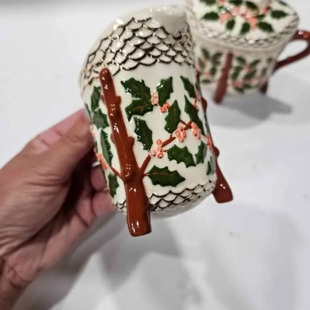 Christmas Holly Creamer and Sugar Bowl Set